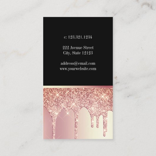 Elegant modern roos goud glitter druppelt spijkers visitekaartje (Achterkant)