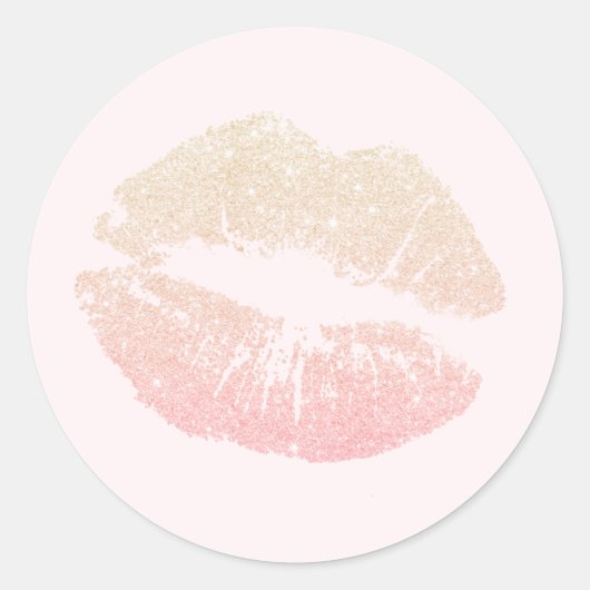 Elegant modern roos goud glitter lippen roze make- ronde sticker (Voorkant)