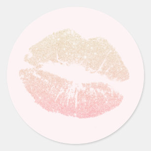 Elegant modern roos goud glitter lippen roze make- ronde sticker