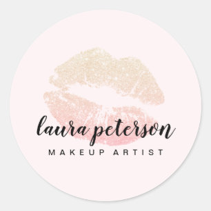 Elegant modern roos goud glitter lippen roze make- ronde sticker