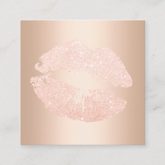 Elegant modern roos goud glitter lippen vierkante visitekaartje (Voorkant)