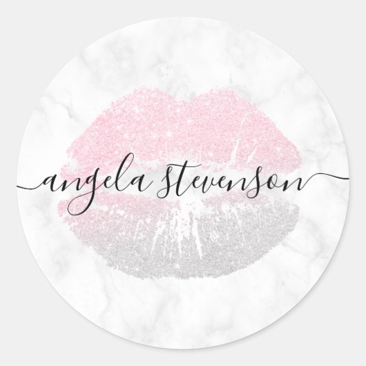 Elegant modern roos goud glitter lippen witte marm ronde sticker (Voorkant)