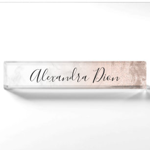 Elegant modern roos goud glitter marmer naambordje