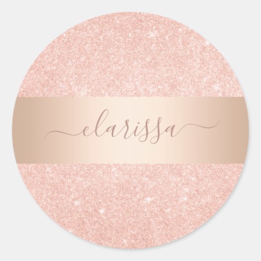 Elegant modern roos goud glitter ronde sticker (Voorkant)