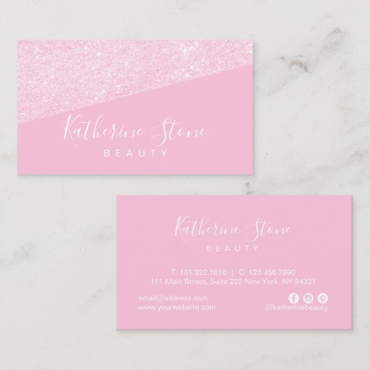 Elegant modern roos goud glitter roze schoonheid visitekaartje (Voorkant / Achterkant)