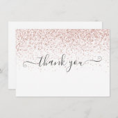 Elegant Modern Roos Goud Glitter Script Bedankkaart (Voorkant / Achterkant)
