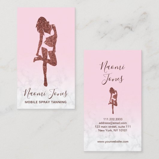 Elegant modern roos goud glitter spray tans visitekaartje (Voorkant / Achterkant)