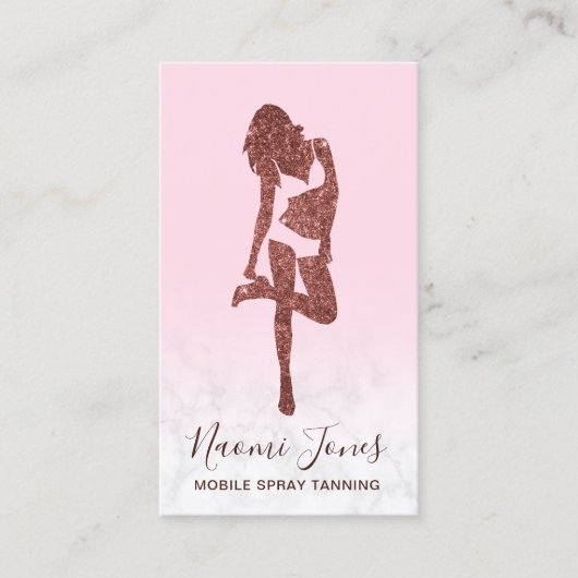 Elegant modern roos goud glitter spray tans visitekaartje (Voorkant)