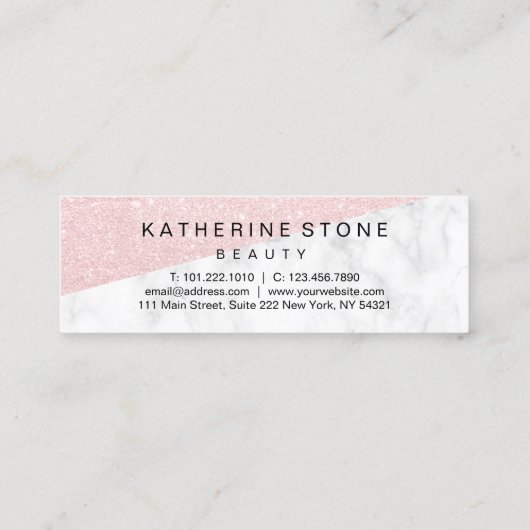 Elegant modern roos goud glitter & witte marmer mini visitekaartje (Achterkant)