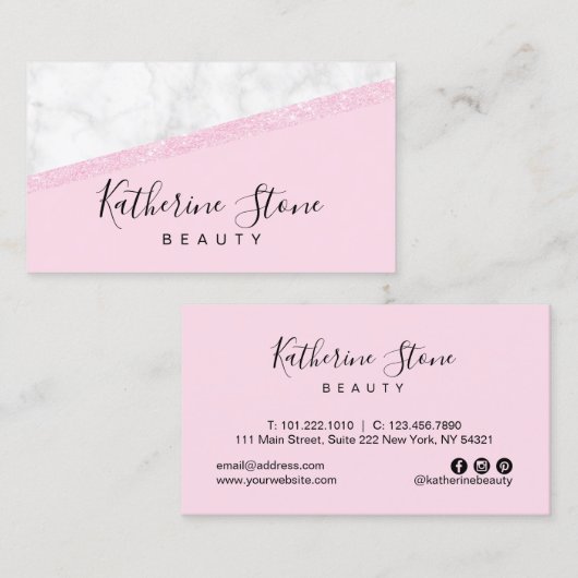 Elegant modern roos goud glitter witte marmer roze visitekaartje (Voorkant / Achterkant)