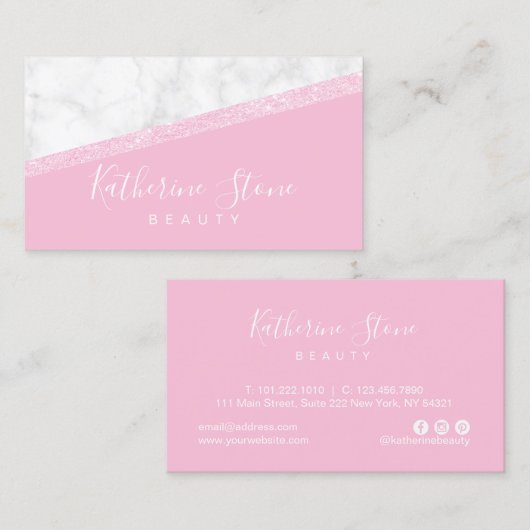 Elegant modern roos goud glitter witte marmer roze visitekaartje (Voorkant / Achterkant)