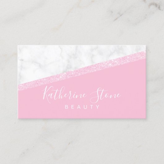Elegant modern roos goud glitter witte marmer roze visitekaartje (Voorkant)