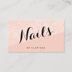 Elegant modern roos goud glitter zwarte roze nagel visitekaartje