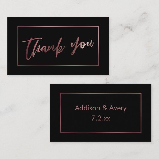 Elegant Modern Roos Goud op Zwart Bedankt Invoegen Informatiekaartje (Voorkant / Achterkant)