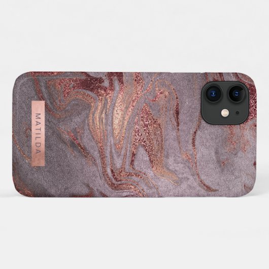 Elegant modern roos goud paarse marmer Case-Mate iPhone case (Achterkant (horizontaal))