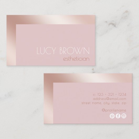 Elegant modern roos goud & roze estheticus visitekaartje (Voorkant / Achterkant)