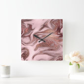 Elegant modern roos goud & roze marmer vierkante klok (Huis)