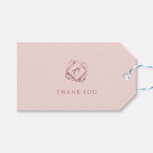 Elegant Modern Roos Goud Roze Monogram Dank u Cadeaulabel (Voorkant (Horizontaal))