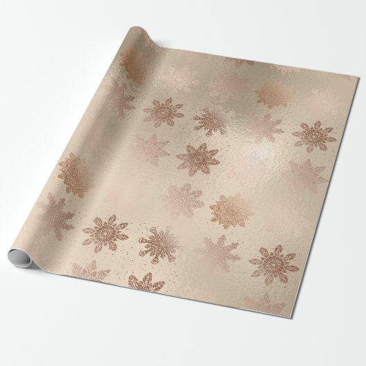 Elegant modern roos goud sneeuwvlokpatroon cadeaupapier (Uitgerold)