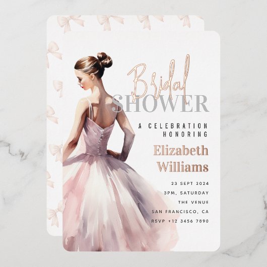 Elegant Modern Roos Goud Vrijgezellenfeest Party Folie Uitnodiging (Voorkant / Achterkant)