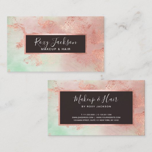 Elegant modern roos goud waterverf make-up & haar visitekaartje (Voorkant / Achterkant)