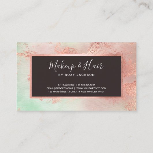 Elegant modern roos goud waterverf make-up & haar visitekaartje (Achterkant)