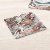 Elegant modern roos goud witte marmer kartonnen onderzetters (Schuin)