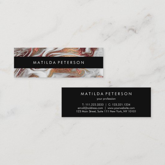 Elegant modern roos goud witte marmer mini visitekaartje (Voorkant / Achterkant)