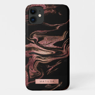 Elegant modern roos goud zwarte marmer Case-Mate iPhone case