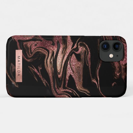 Elegant modern roos goud zwarte marmer Case-Mate iPhone case (Achterkant (horizontaal))