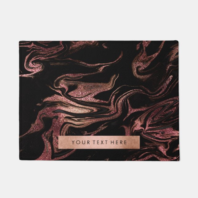 Elegant modern roos goud zwarte marmer deurmat (Voorkant)