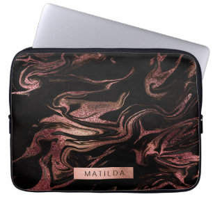 Elegant modern roos goud zwarte marmer laptop sleeve