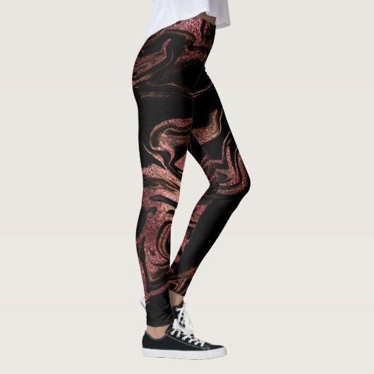 Elegant modern roos goud zwarte marmer leggings (Rechts)