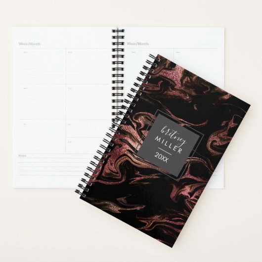 Elegant modern roos goud zwarte marmer planner (Display)