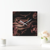 Elegant modern roos goud zwarte marmer vierkante klok (Huis)