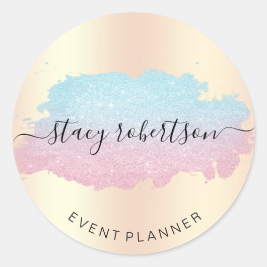 Elegant modern roos goudblauw glitter planner ronde sticker (Voorkant)