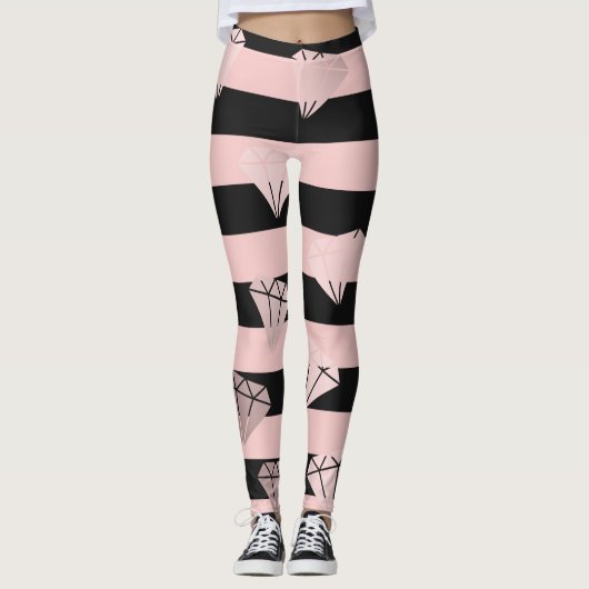 Elegant modern roos gouddiamantstrips leggings (Voorkant)