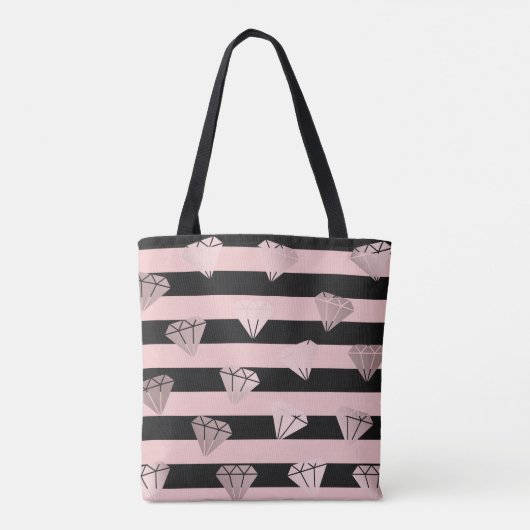 Elegant modern roos gouddiamantstrips tote bag (Achterkant)