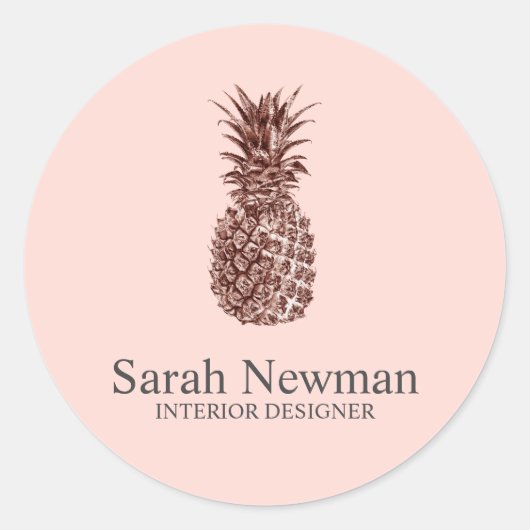 Elegant modern roos gouden anananas blauw roze ronde sticker (Voorkant)