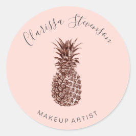 Elegant modern roos gouden anananasje roze make-up ronde sticker