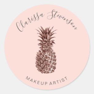 Elegant modern roos gouden anananasje roze make-up ronde sticker