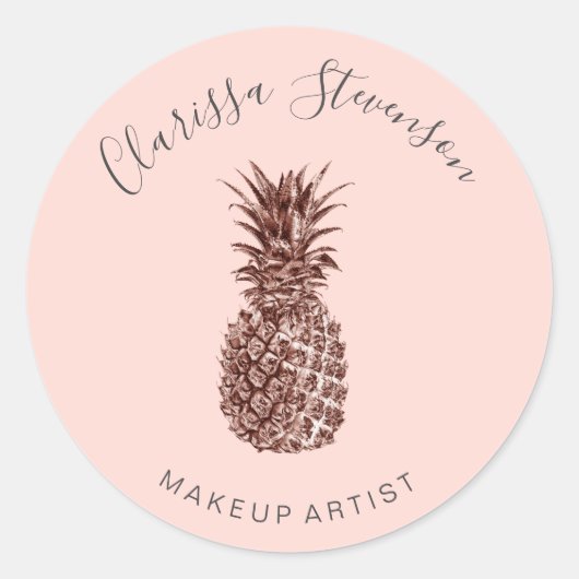 Elegant modern roos gouden anananasje roze make-up ronde sticker (Voorkant)