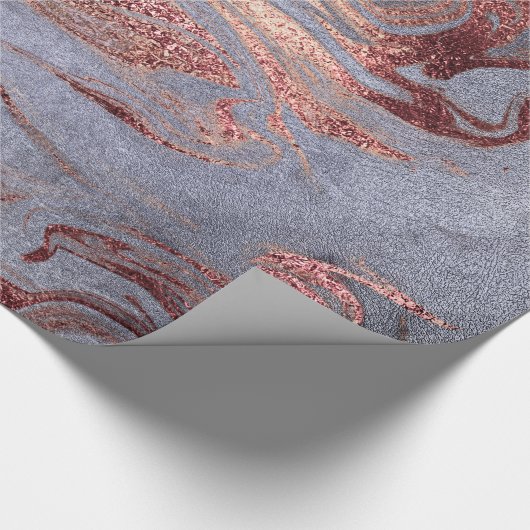 Elegant modern roos gouden blauwe marmer cadeaupapier (Hoek)