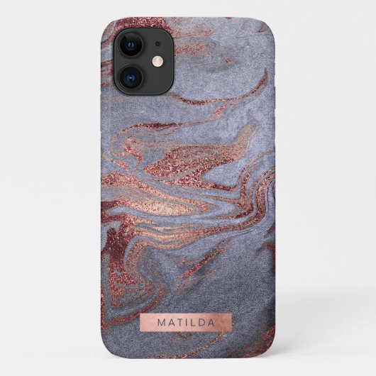 Elegant modern roos gouden blauwe marmer Case-Mate iPhone case (Achterkant)