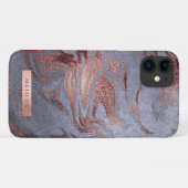 Elegant modern roos gouden blauwe marmer Case-Mate iPhone case (Achterkant (horizontaal))