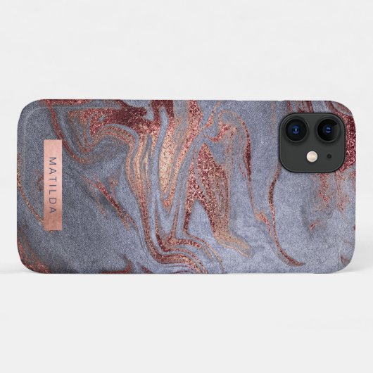 Elegant modern roos gouden blauwe marmer Case-Mate iPhone case (Achterkant (horizontaal))