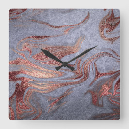 Elegant modern roos gouden blauwe marmer vierkante klok