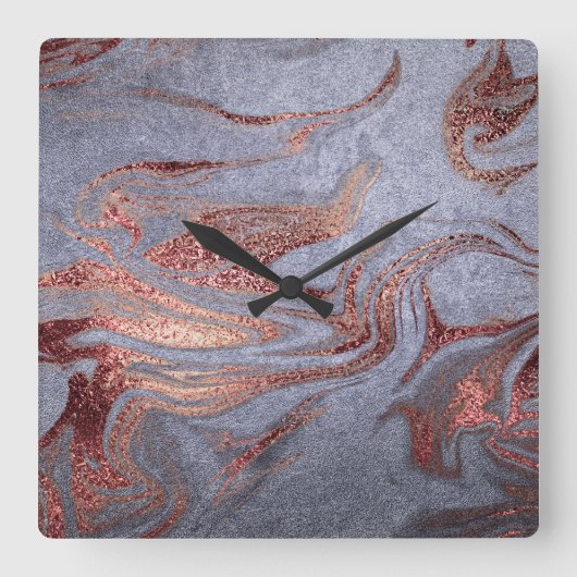 Elegant modern roos gouden blauwe marmer vierkante klok (Voorkant)