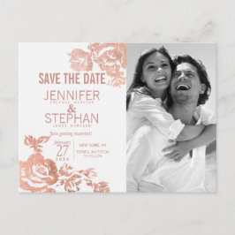 Elegant Modern Roos Gouden Bloemen Save the Date Aankondigingskaart