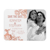 Elegant Modern Roos Gouden Bloemen Save the Dates Magneet (Horizontaal)